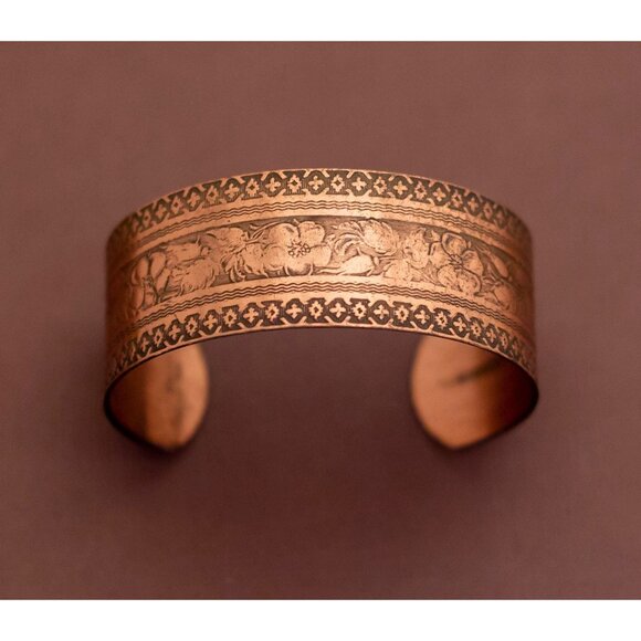Vintage Copper Art Nouveau Royal Stylish Cuff Bracelet - U7 - Picture 1 of 4